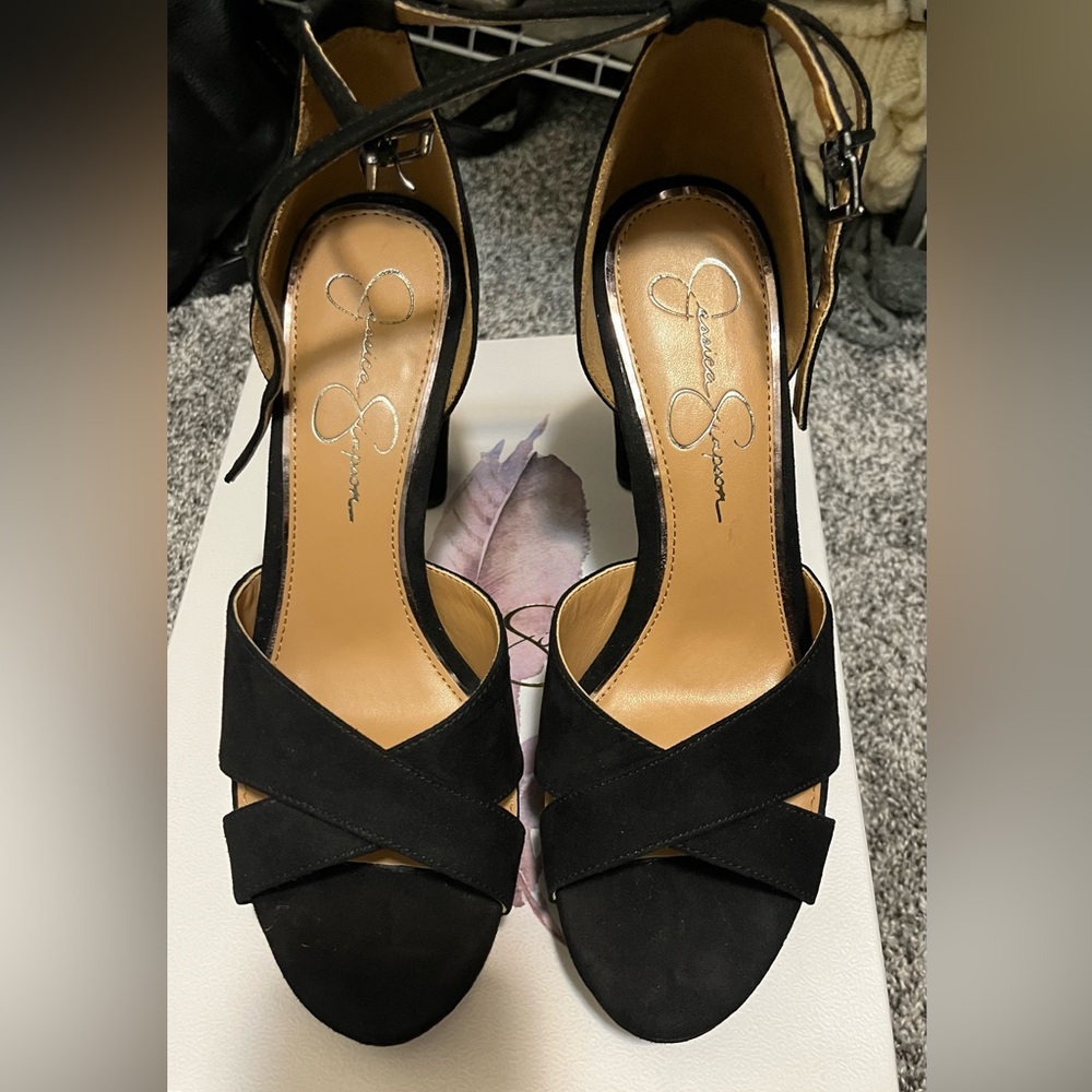 Jessica Simpson Black Microsuede Heels size 8.5